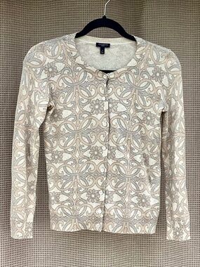 Talbots Damask Floral Metallic Glimmer Cardigan